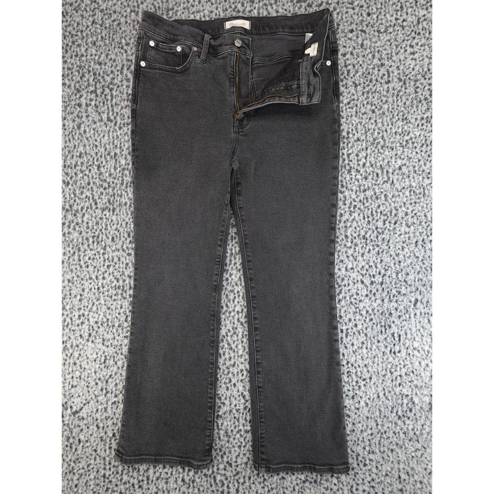 Madewell Cali Demi-Boot Jeans Womens 31 Black High Rise Stretch Cropped Flare